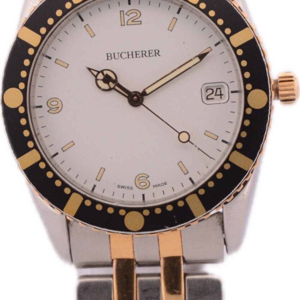 Vintage 36mm Bucherer 955.711 Men's Quartz Wristwatch Swiss Steel Two Tone